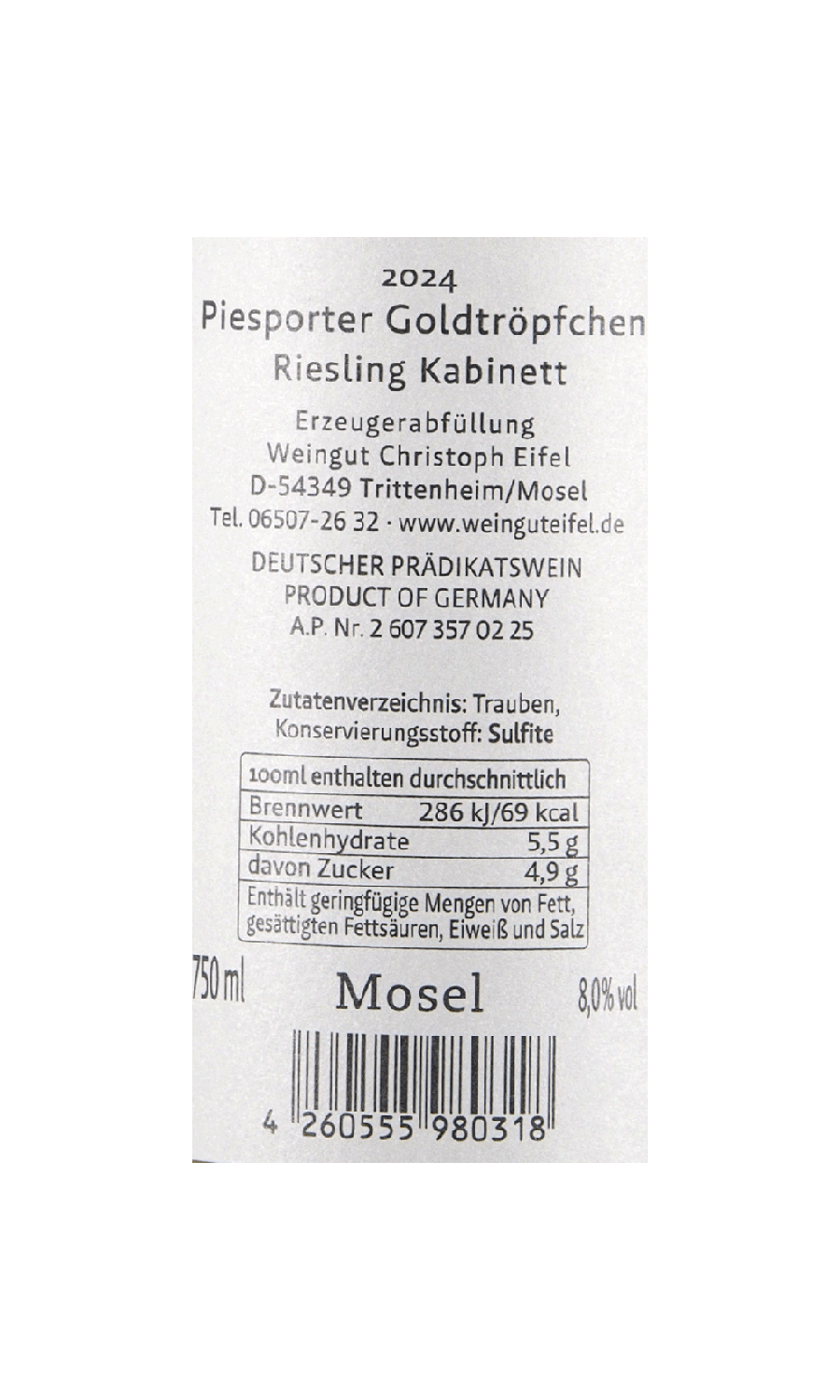 Eifel Goldtröpfchen Riesling Kabinett fruchtsüß