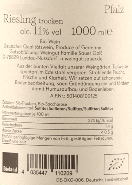 Sauer Riesling 1 L